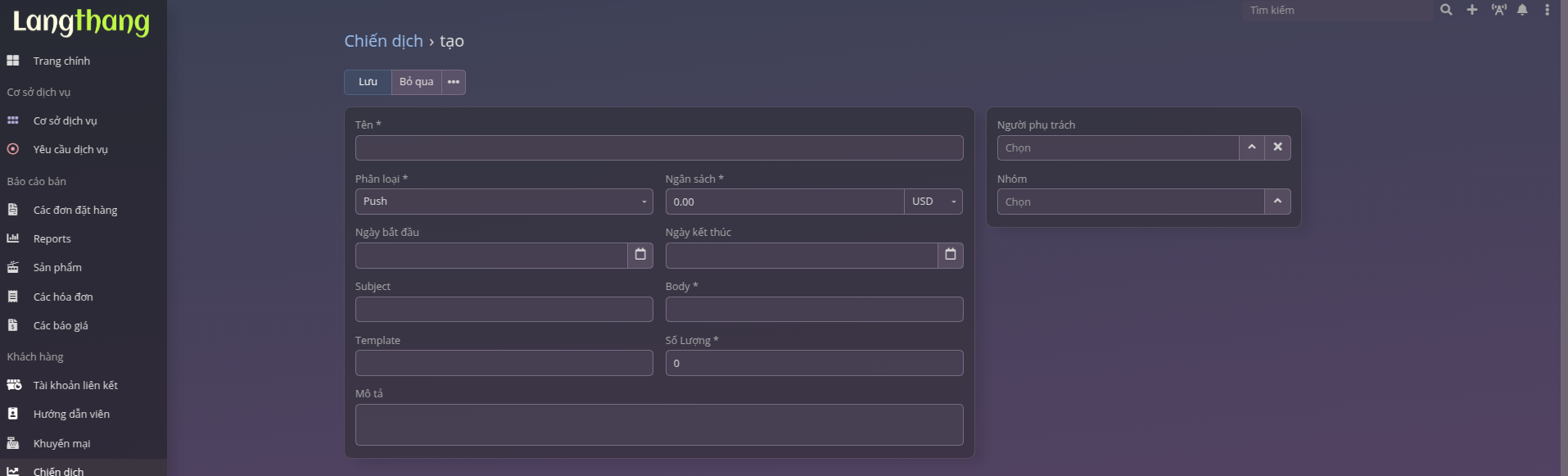 Khởi tạo tài khoản liên kết