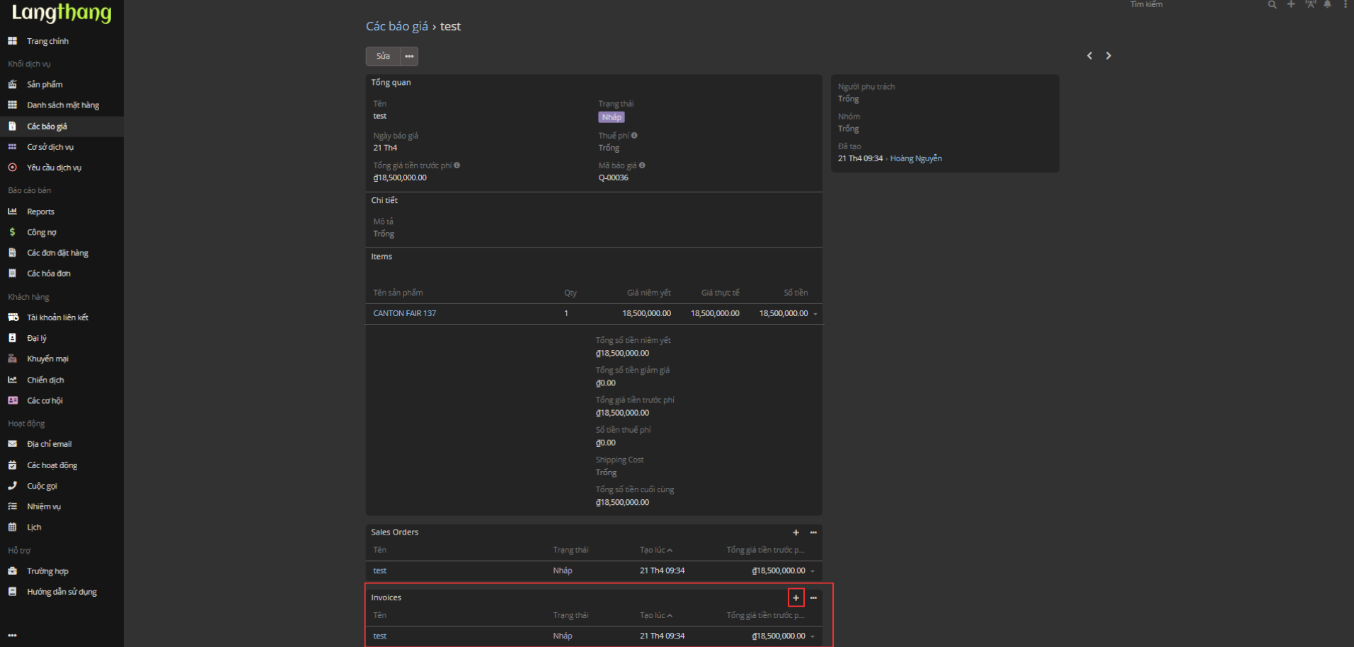Tạo từ đơn hàng