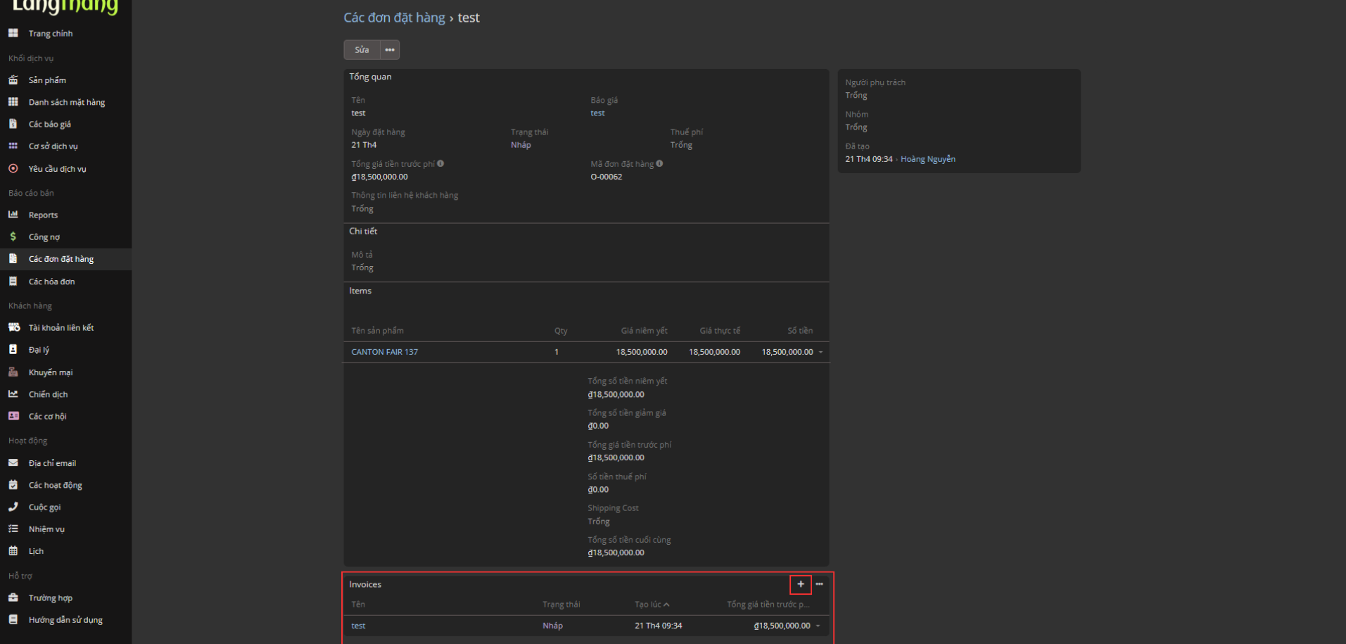 Tạo từ đơn hàng