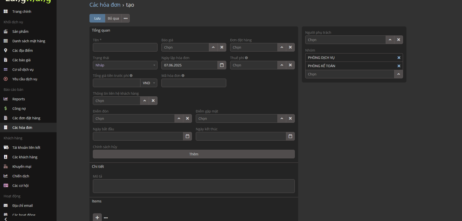 Tạo từ báo giá