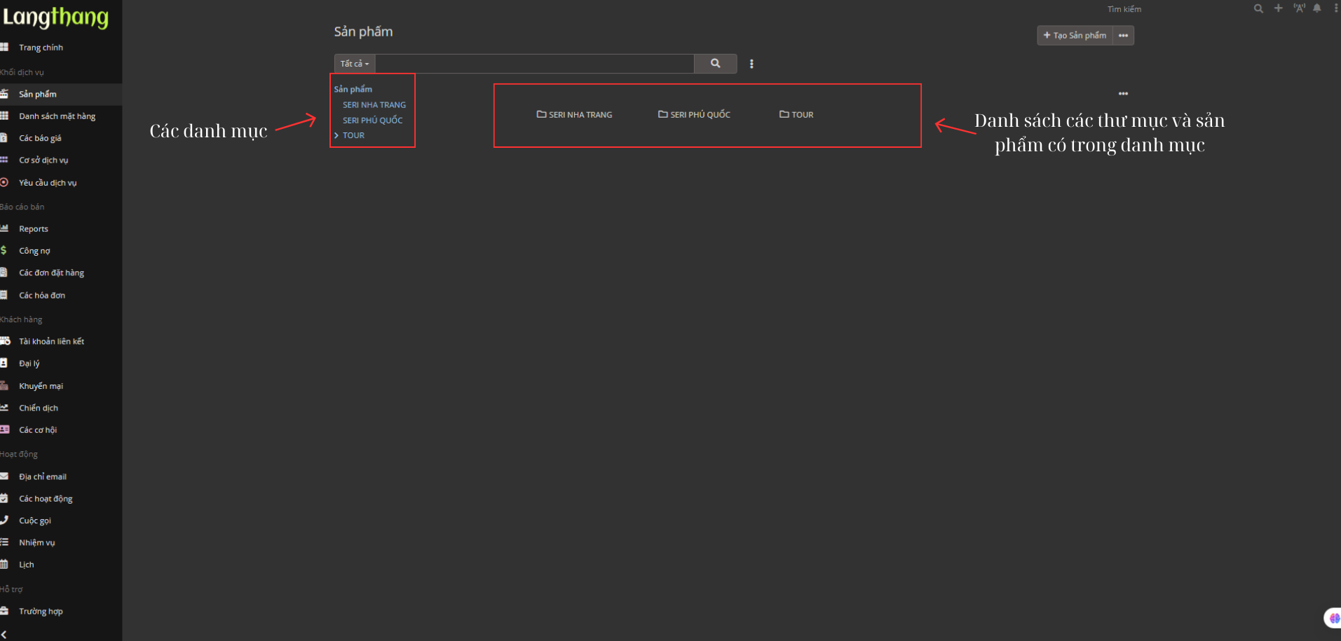 Màn hình tạo sản phẩm