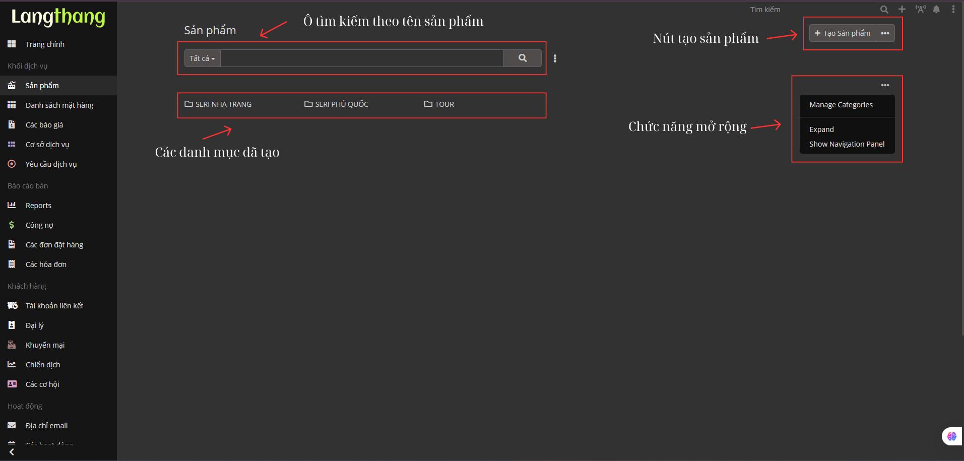 Màn hình tạo sản phẩm