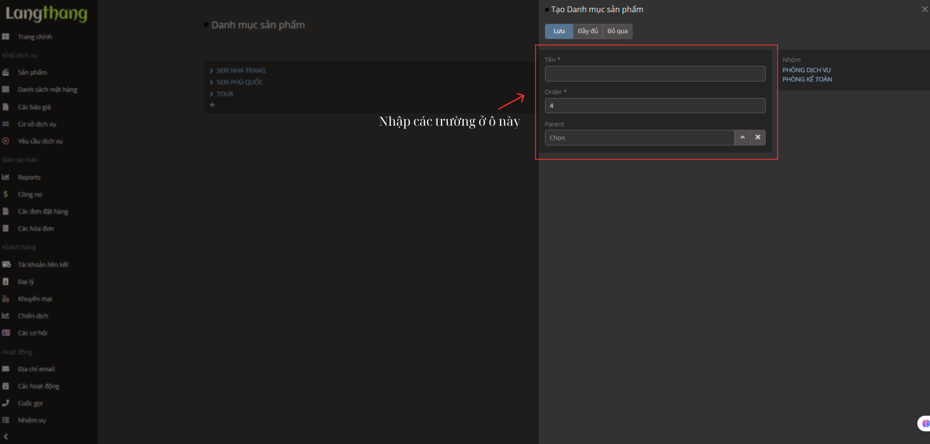 Màn hình tạo sản phẩm
