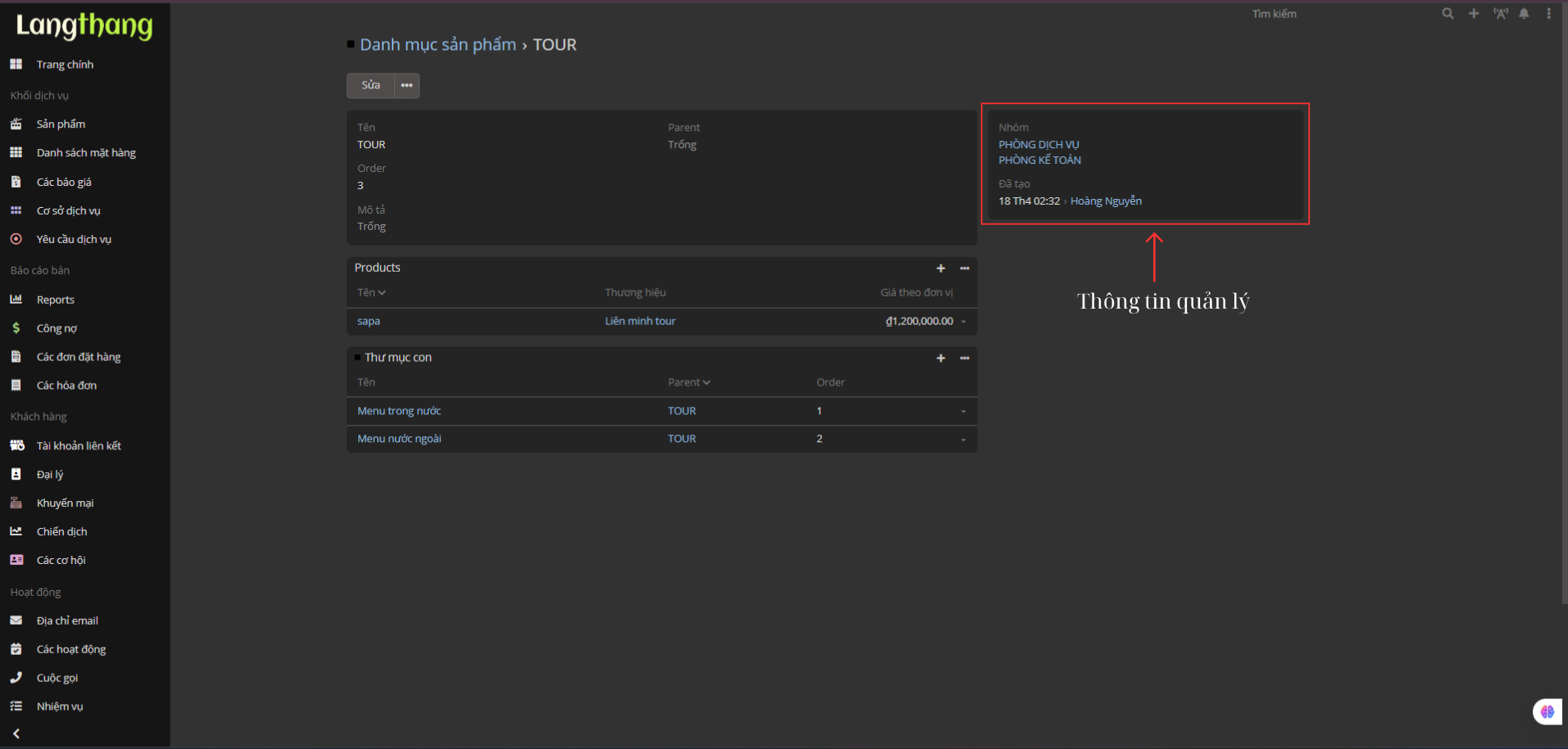 Màn hình tạo sản phẩm