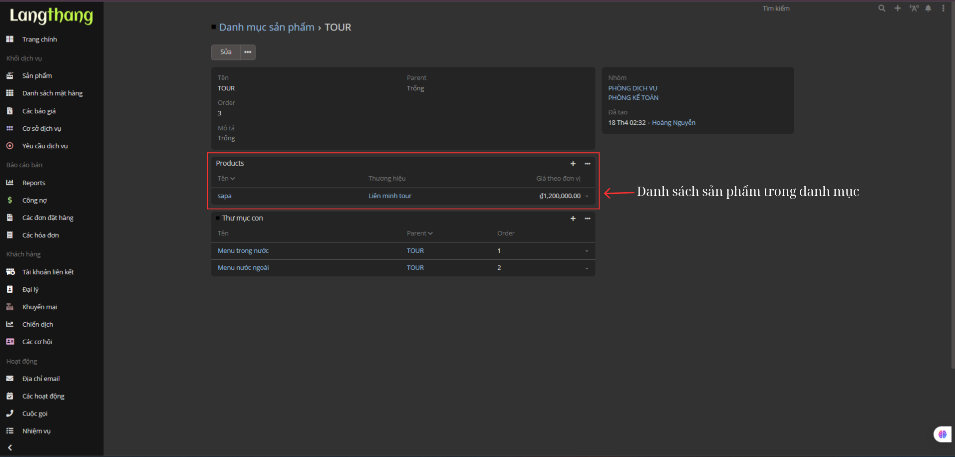 Màn hình tạo sản phẩm