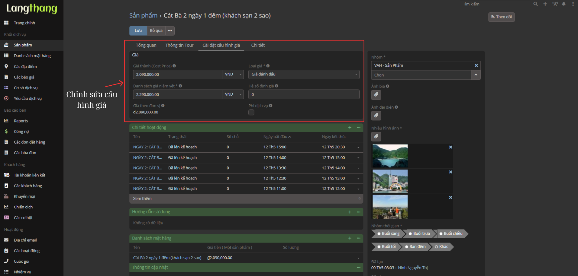 Màn hình tạo sản phẩm