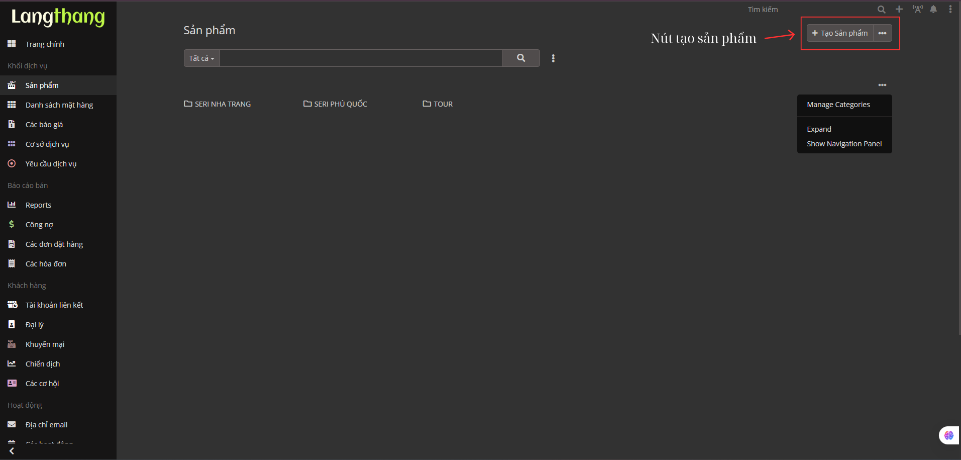 Màn hình tạo sản phẩm