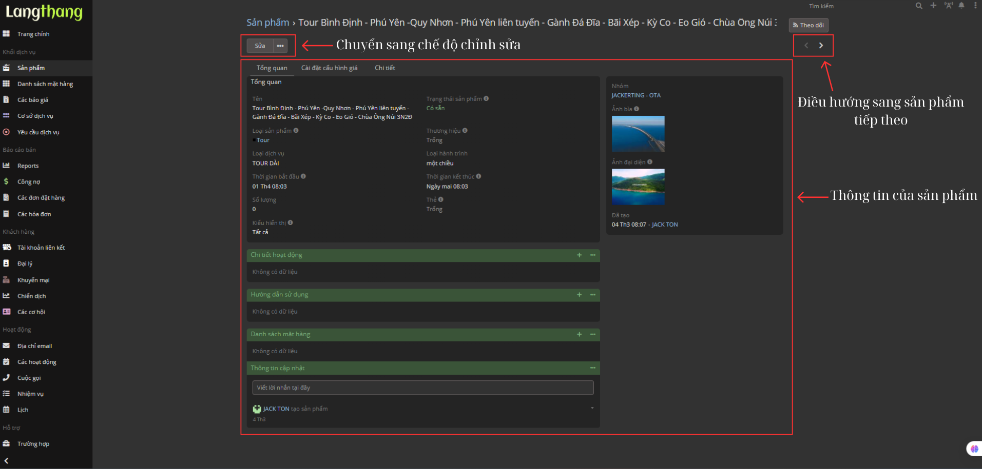 Màn hình tạo sản phẩm