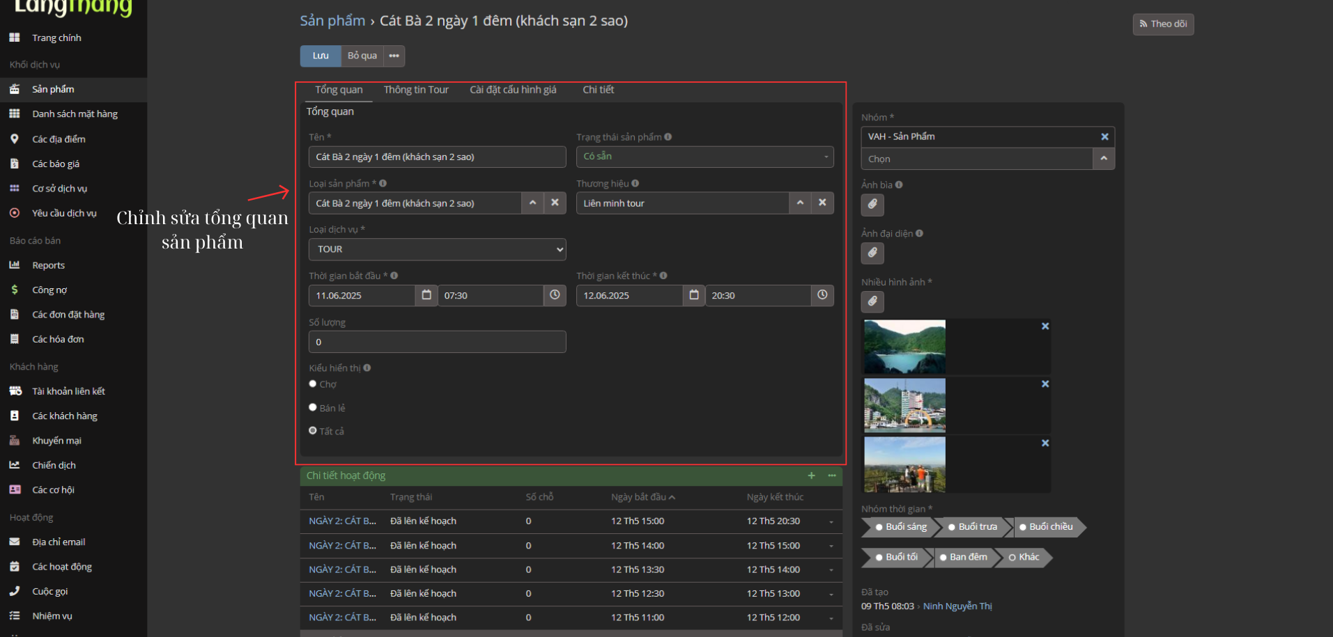 Màn hình tạo sản phẩm