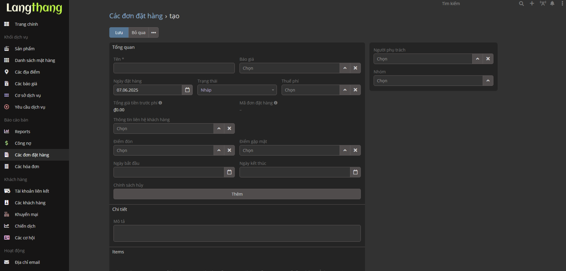 Tạo từ báo giá