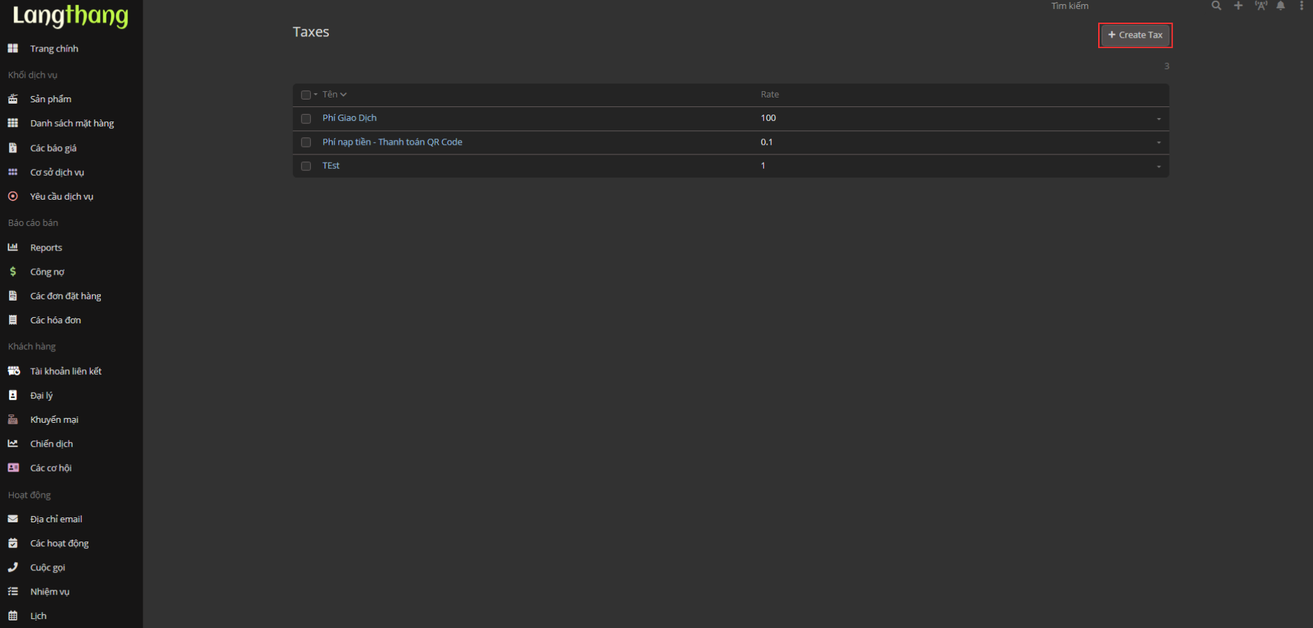 Danh sách mặt hàng từ sidebar