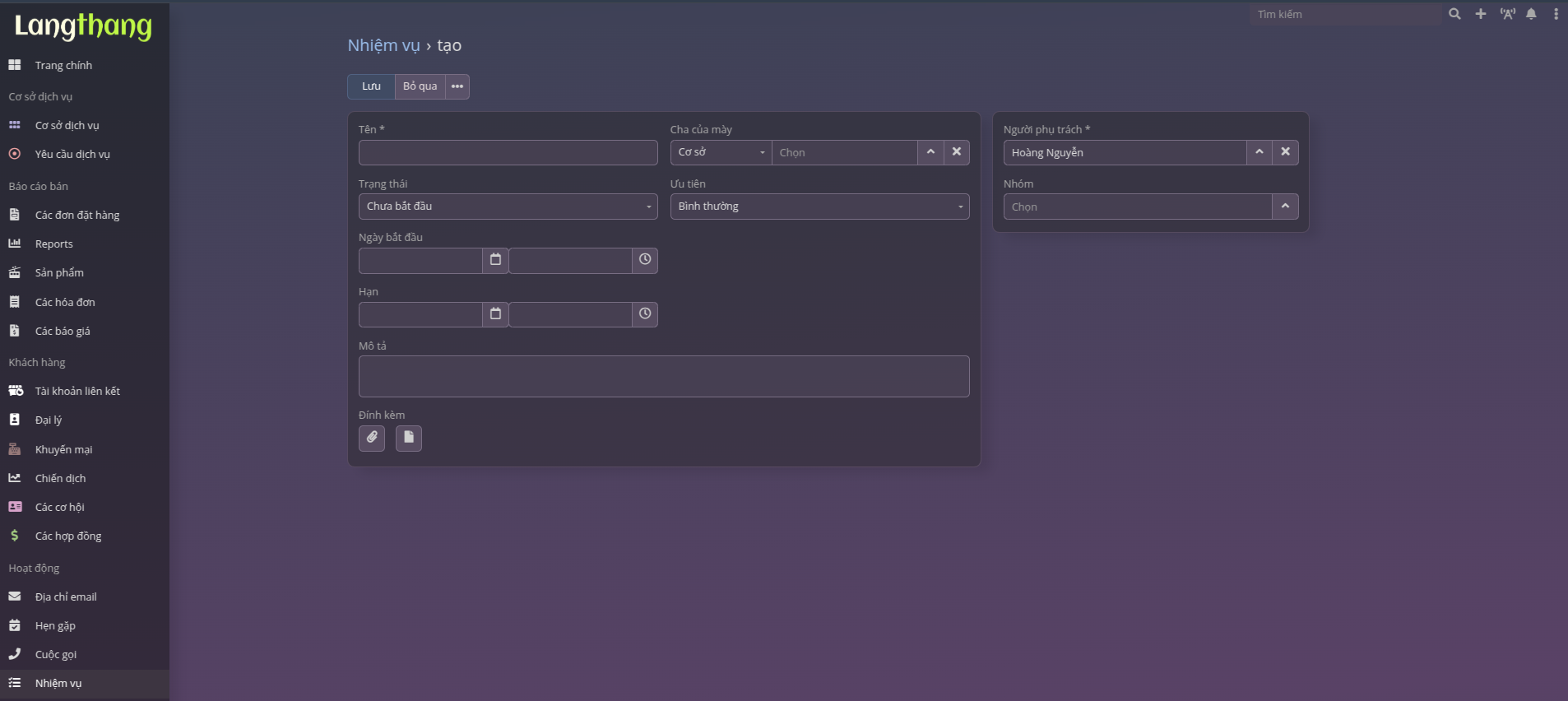 Khởi tạo nhiệm vụ