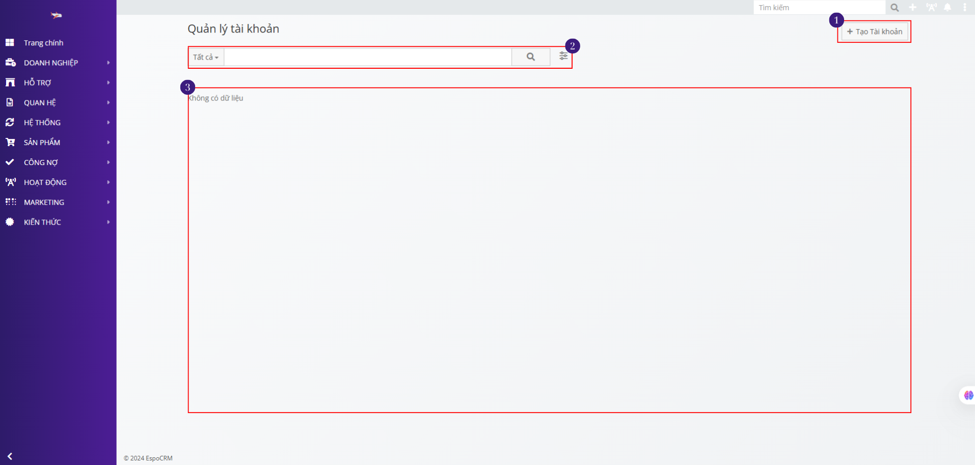 UI quản lý tài khoản