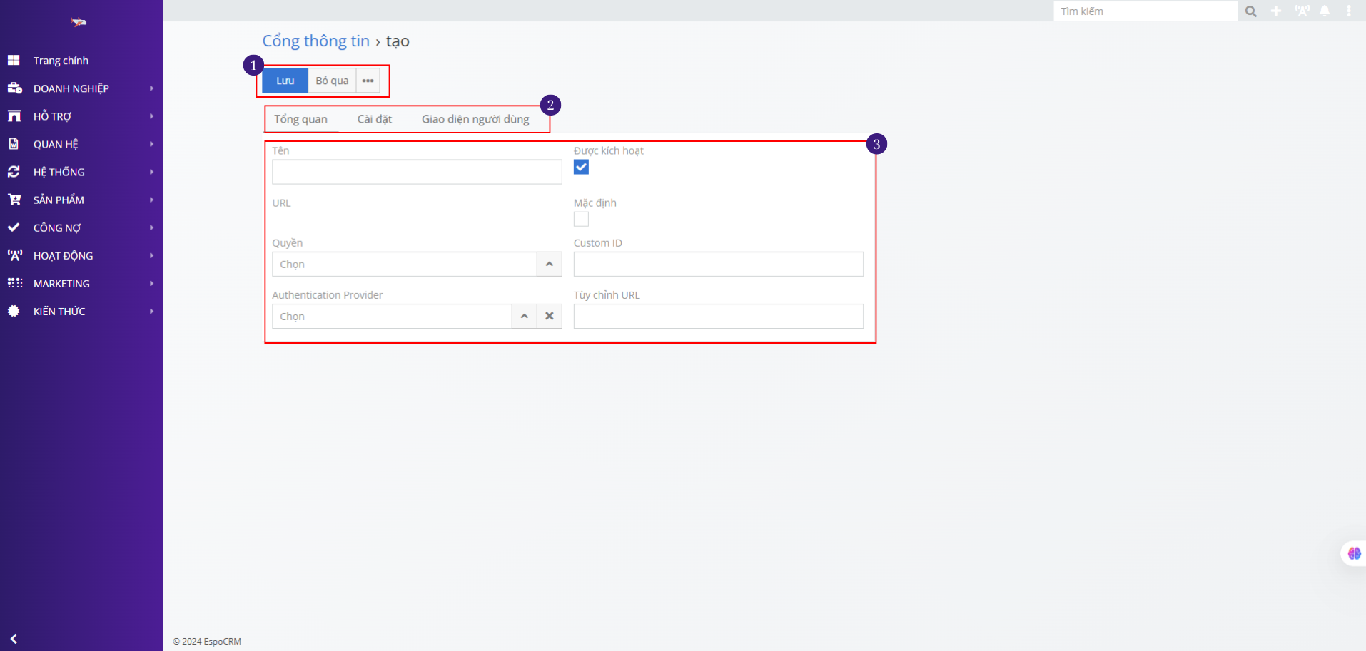 Các phần thông tin