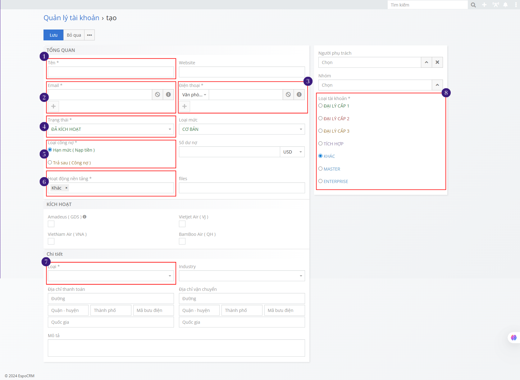 Màn hình tạo tài khoản