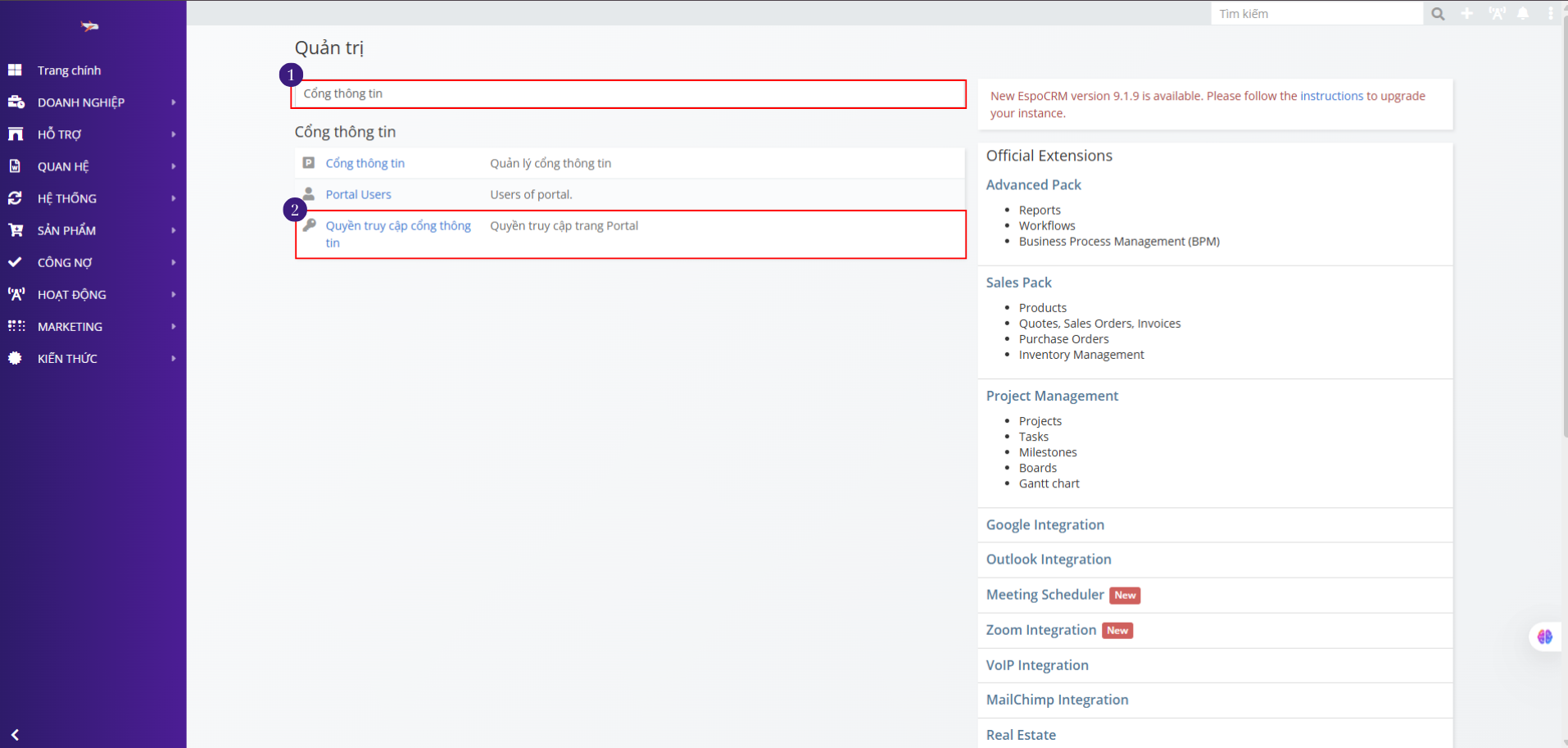 Tìm kiếm Quản trị